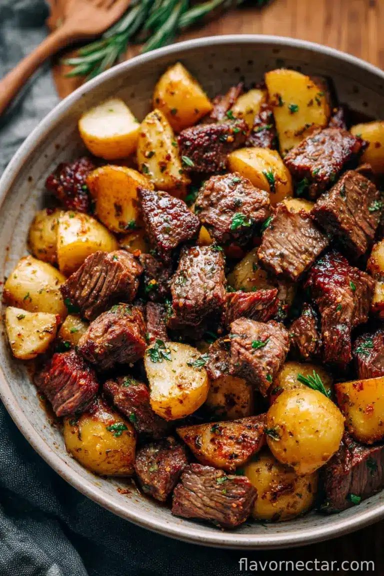 Slow Cooker Garlic Butter Beef Bites with Potatoes