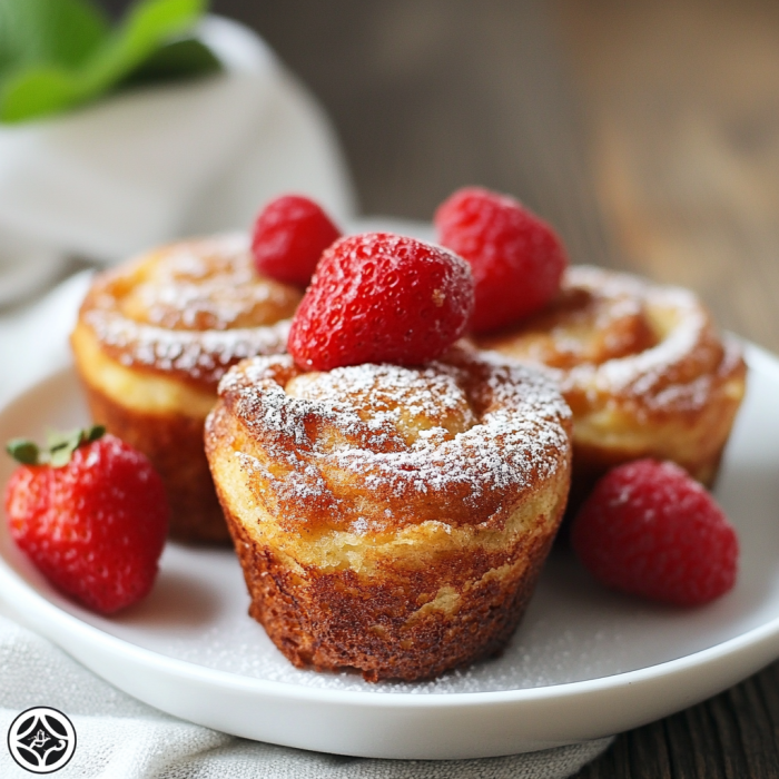 Batch of warm French toast muffins on a cooling rack, displaying their caramelized tops and perfect rise