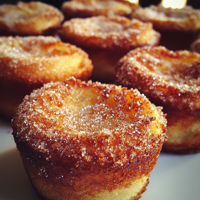 Freshly baked cinnamon sugar French toast muffins in a rustic setting, showcasing their crispy tops and fluffy interior