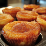 Close-up of French toast muffins with a crystallized cinnamon-sugar crust and visible brioche texture throughout