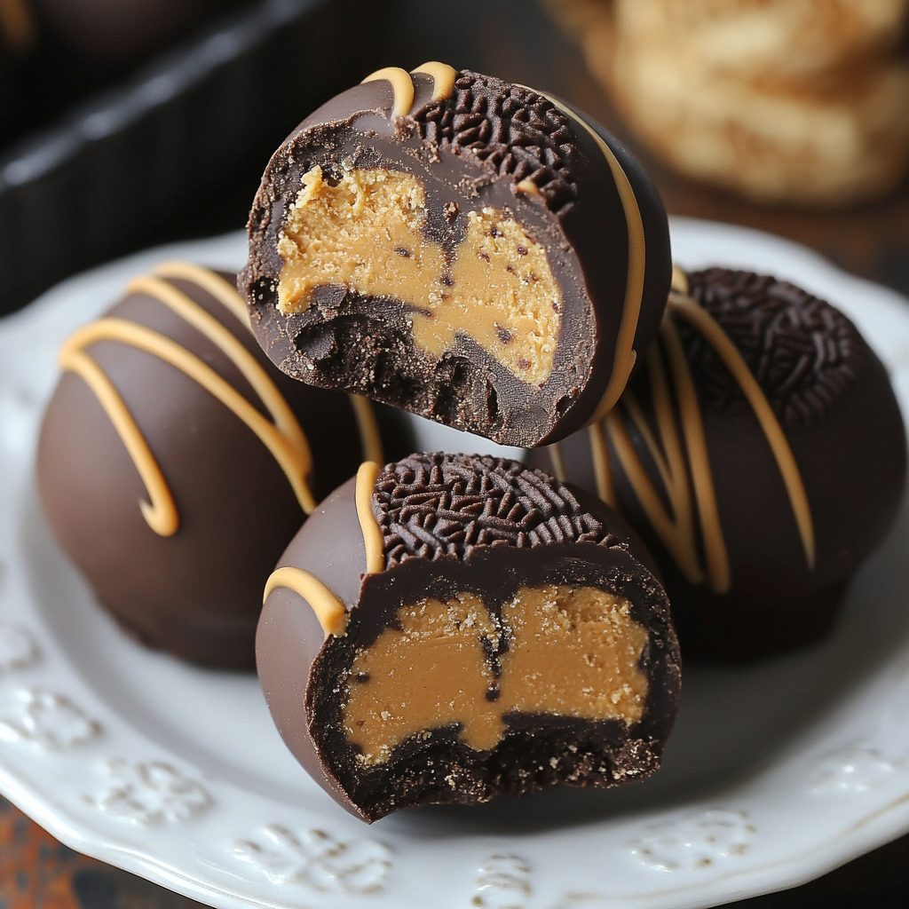 Reese's Peanut Butter Oreo Truffles on a decorative plate