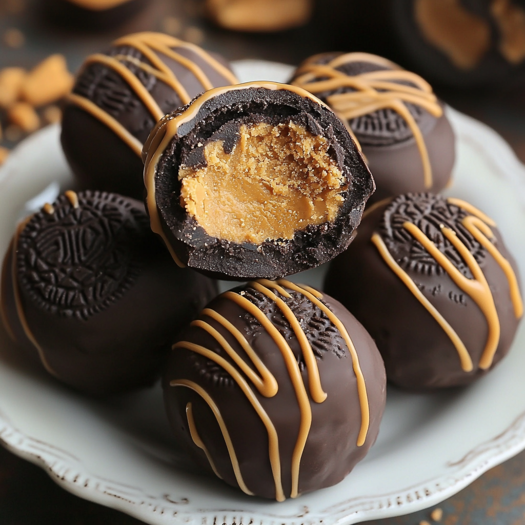 Ingredients for Reese's Peanut Butter Oreo Truffles: Oreos, cream cheese, and Reese's peanut butter