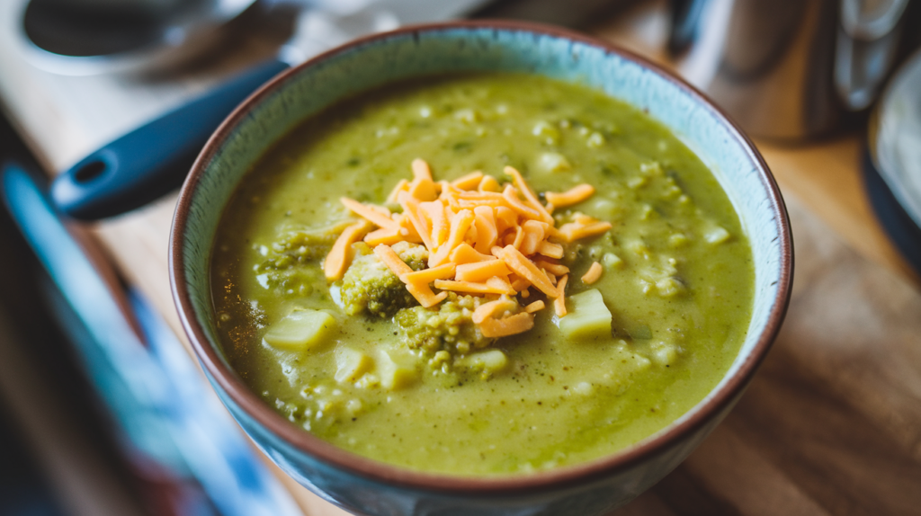 Homemade dairy-free vegetable soup in ceramic bowl