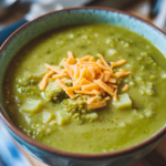 Homemade dairy-free vegetable soup in ceramic bowl