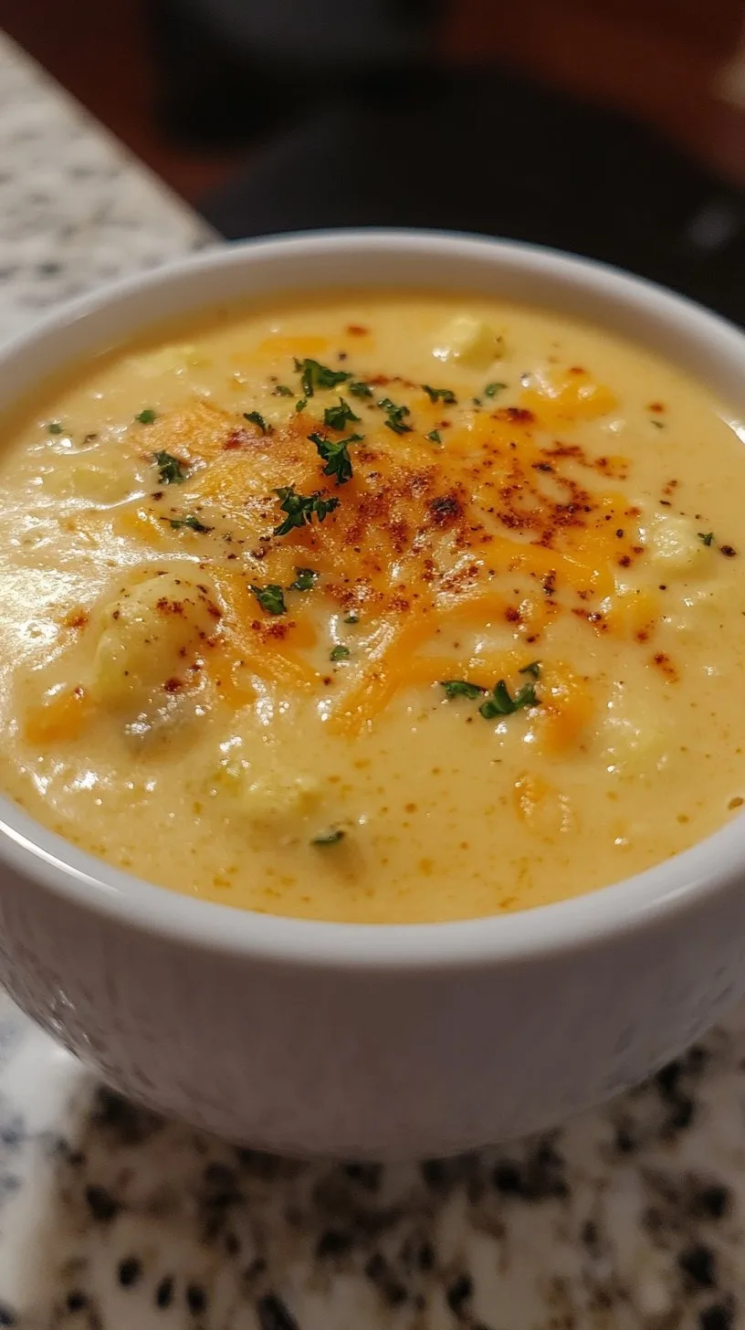 Creamy Cheddar Cauliflower & Roasted Garlic Soup Recipe