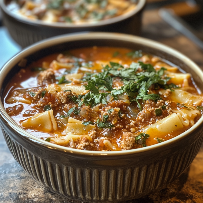 Ground beef and onions browning in Dutch oven with tomato paste and Italian seasonings