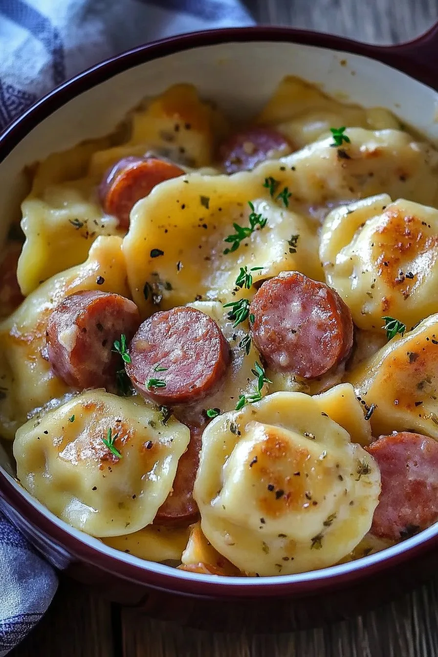 Crockpot Pierogi Casserole with Kielbasa | Easy Recipe