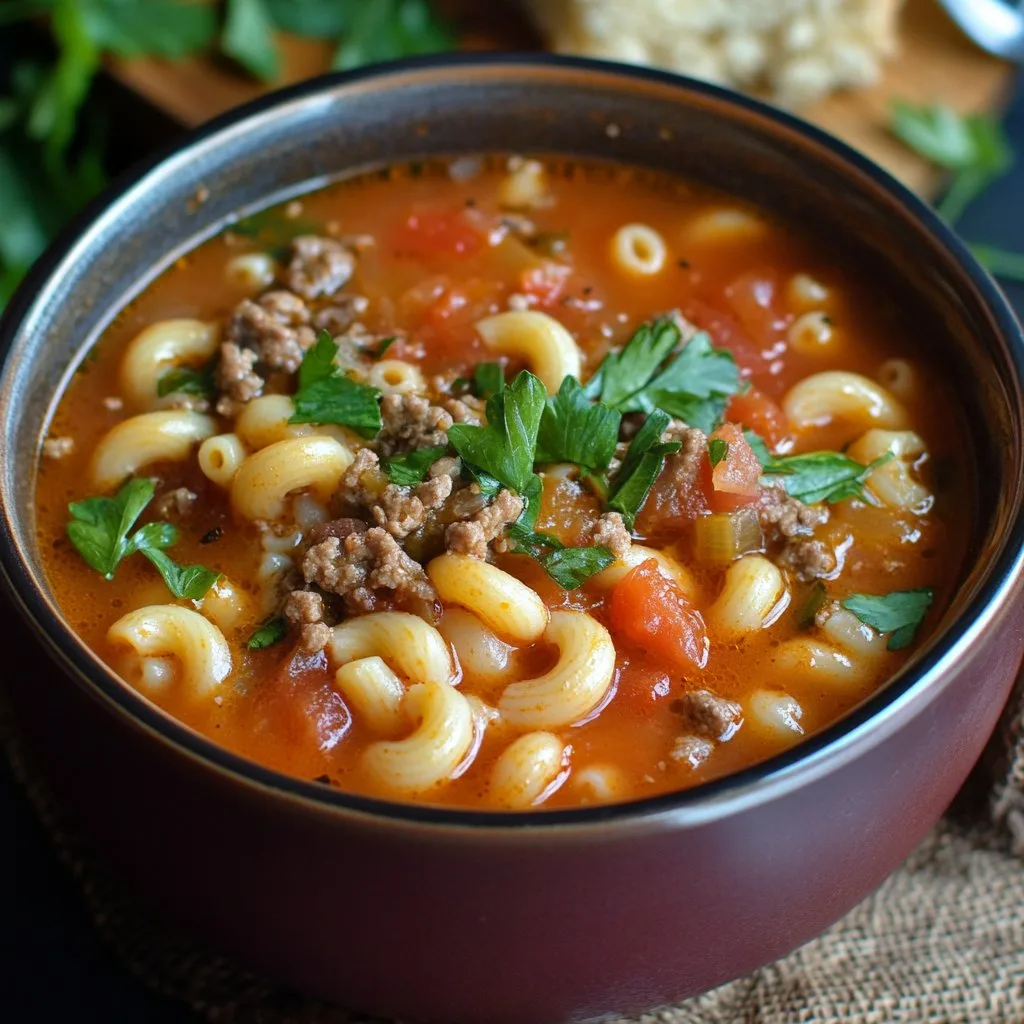 Tomato and Beef Macaroni Soup Recipe Delight