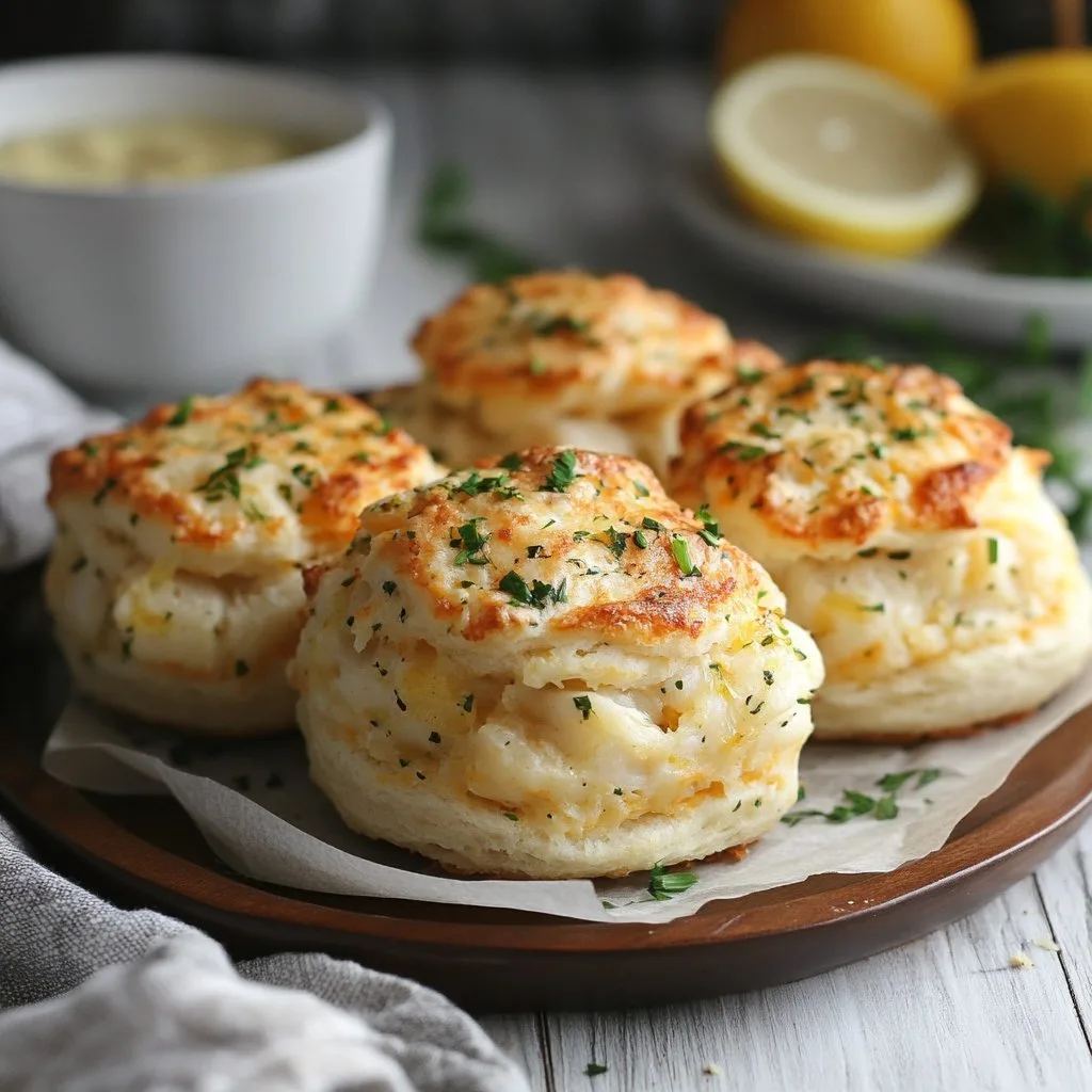 Crab Stuffed Cheddar Bay Biscuits with Lemon Butter