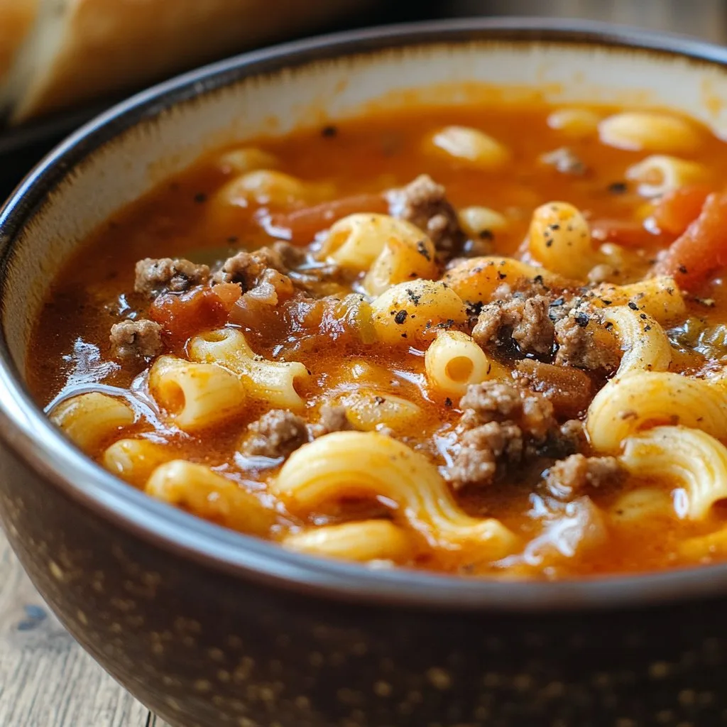 Tomato and Beef Macaroni Soup Recipe Delight