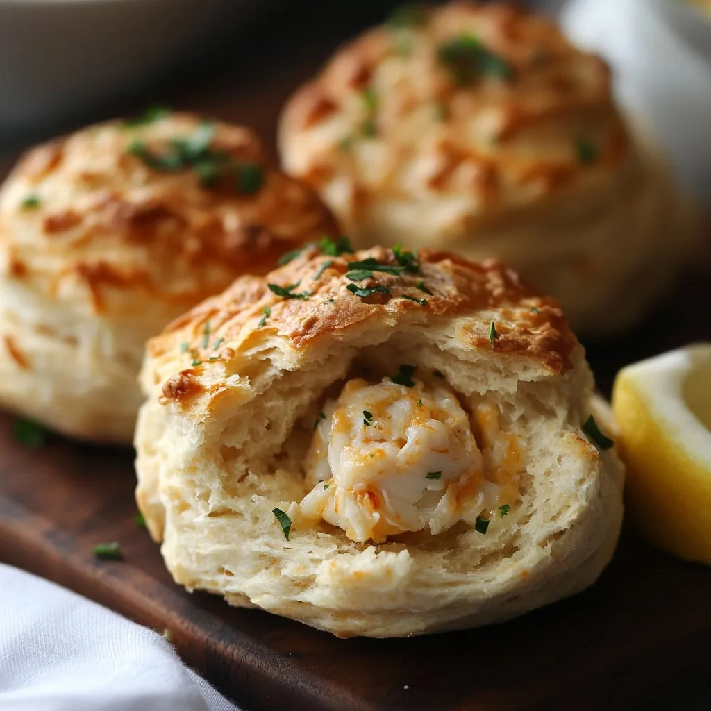 Crab Stuffed Cheddar Bay Biscuits with Lemon Butter