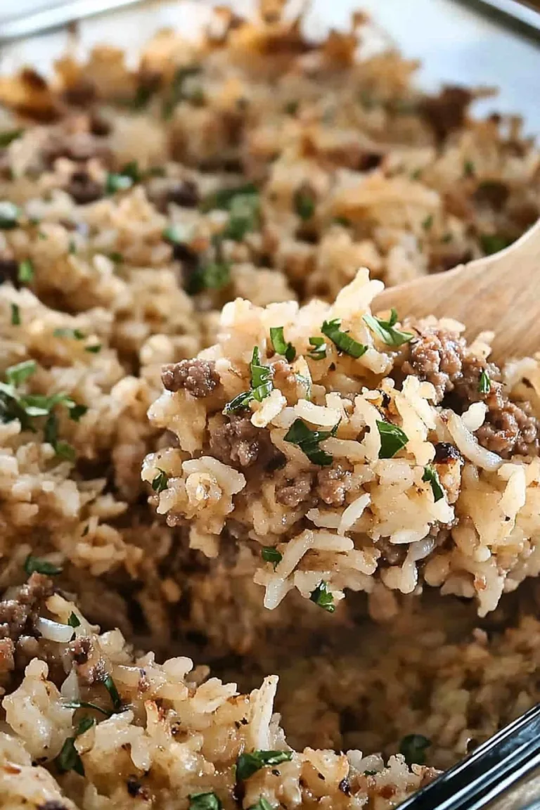 French Onion Ground Beef and Rice Casserole