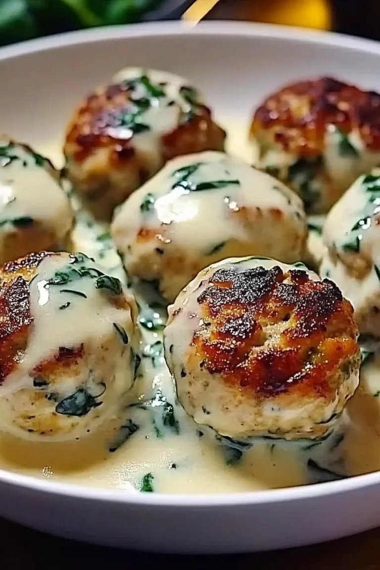 Chicken Ricotta Meatballs with Spinach Alfredo Sauce