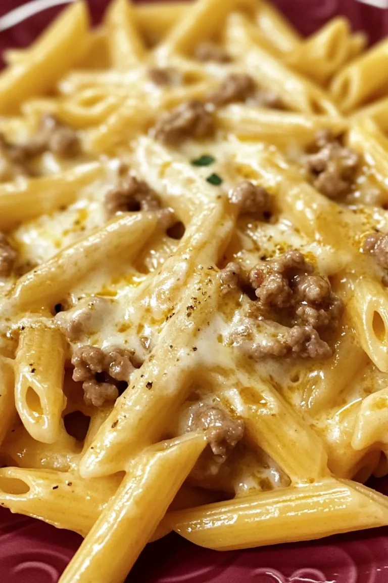 Cheesy Penne with Garlic Butter Ground Beef