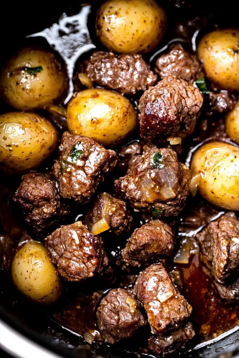 Slow Cooker Garlic Butter Beef Bites and Potatoes