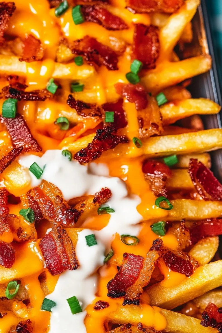 Easy Loaded Fries with Turkey Bacon Cheese and Onions