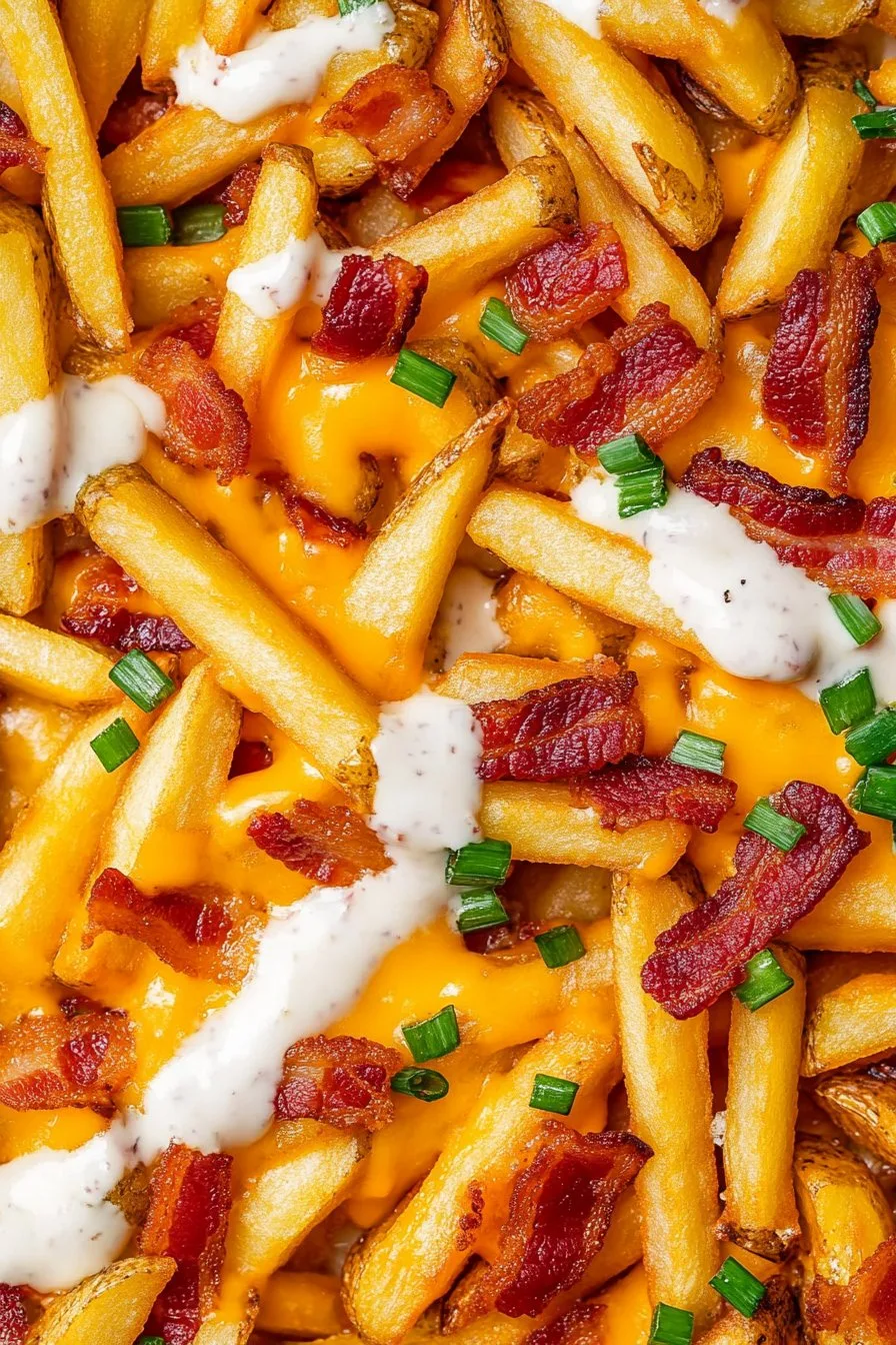 Easy Loaded Fries with Turkey Bacon Cheese and Onions