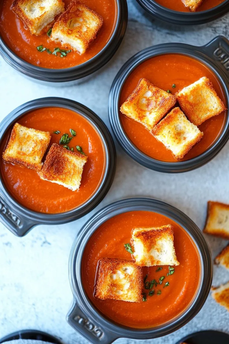 Creamy Tomato Bisque with Grilled Cheese Croutons