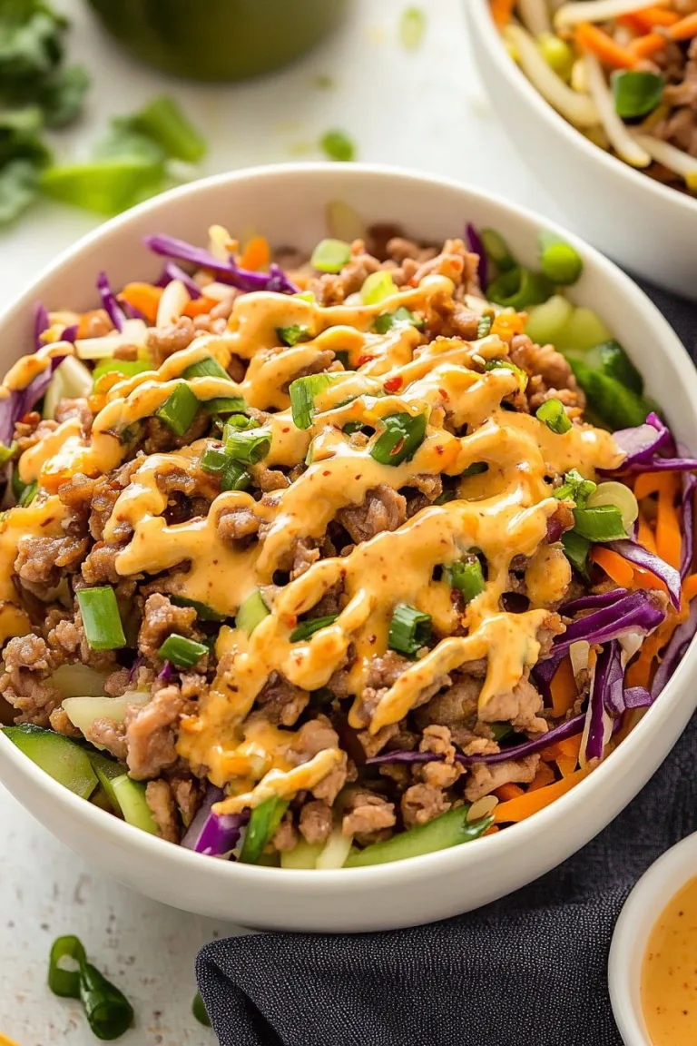 Egg Roll in a Bowl with Creamy Chili Sauce