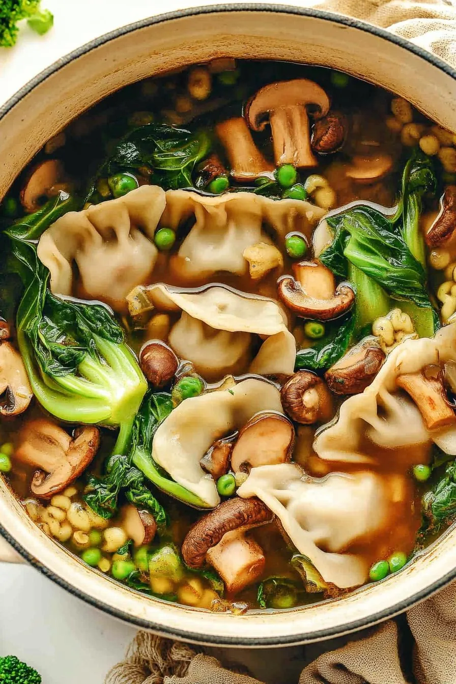 Potsticker Soup with Mushrooms Bok Choy