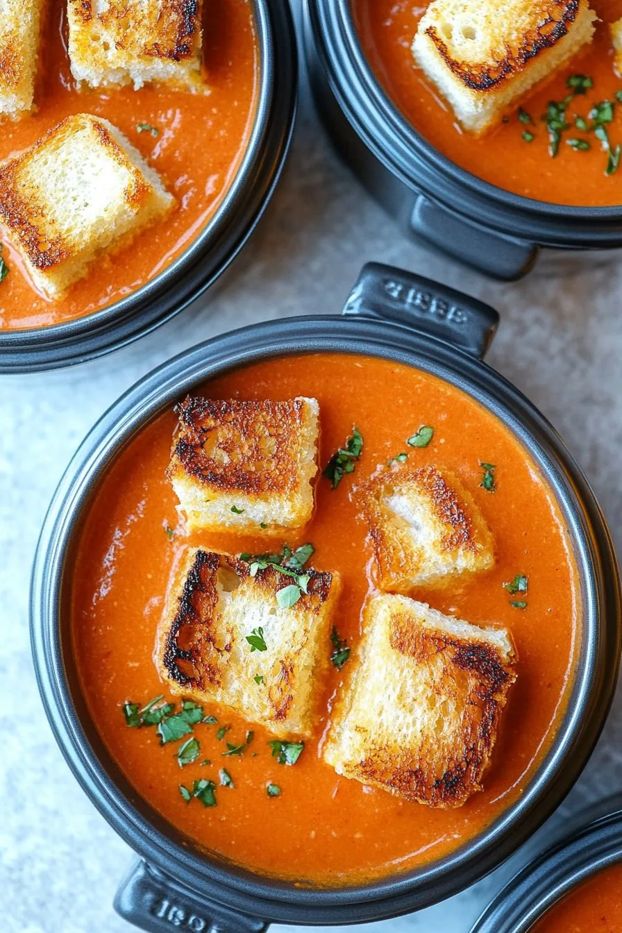 Creamy Tomato Bisque with Grilled Cheese Croutons