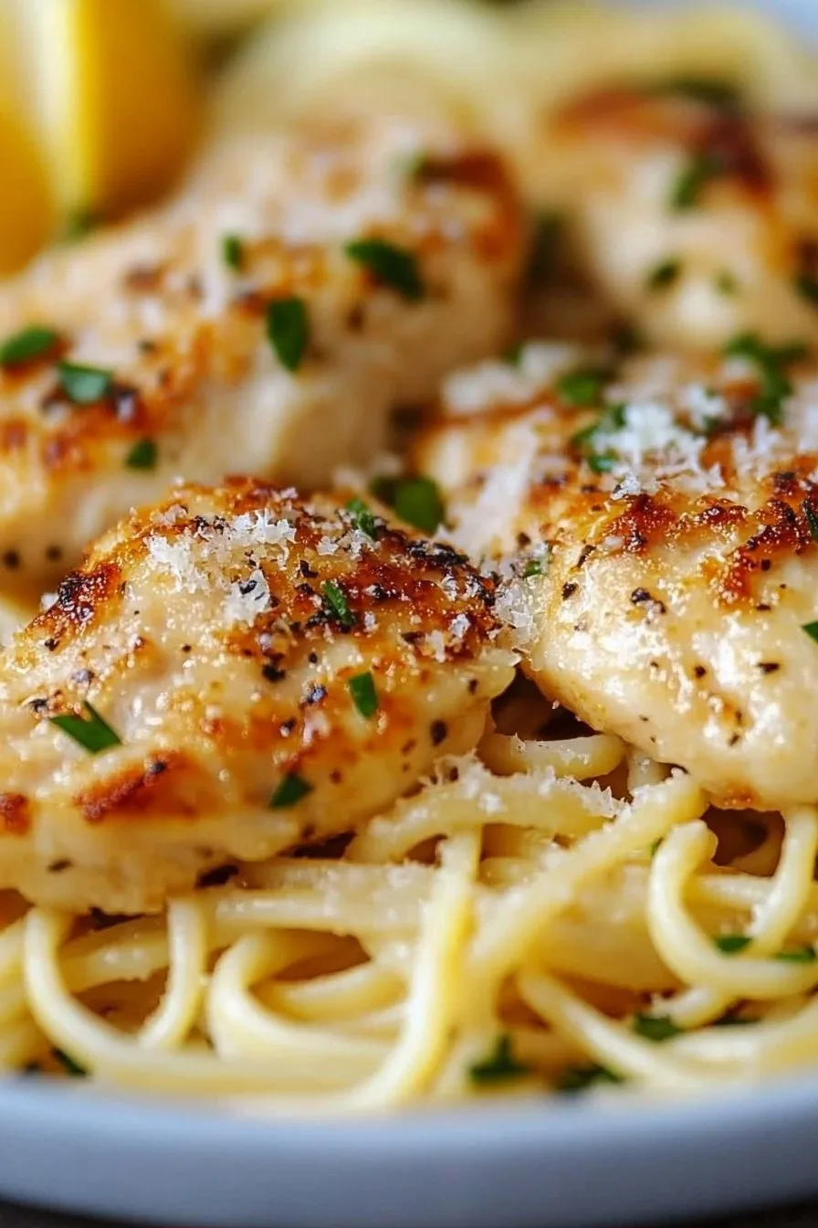 Lemon Garlic Butter Chicken with Parmesan Linguine