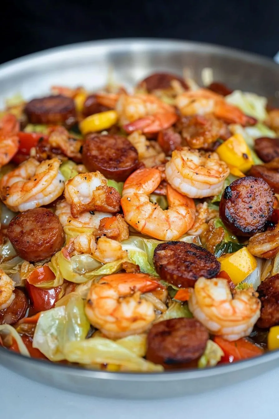 Fried Cabbage with Shrimp Sausage