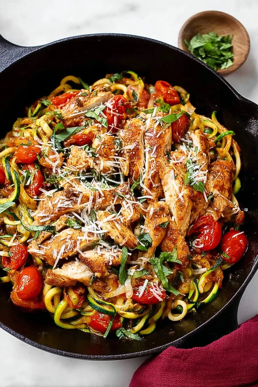 Bruschetta Chicken With Zucchini Noodles
