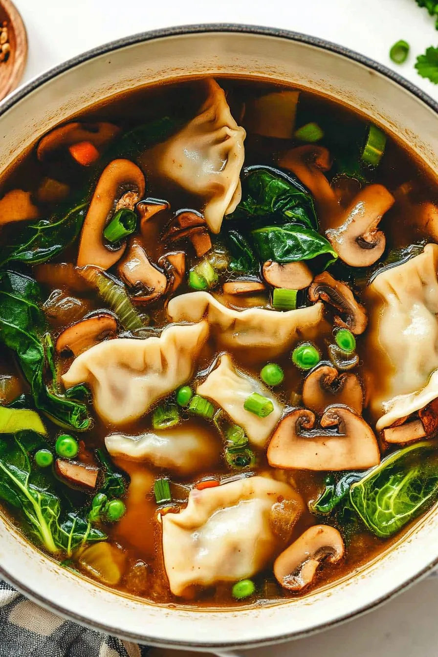 Potsticker Soup with Mushrooms Bok Choy