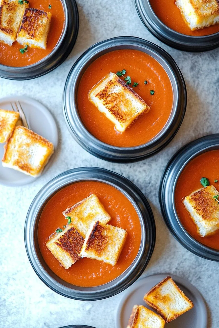 Creamy Tomato Bisque with Grilled Cheese Croutons