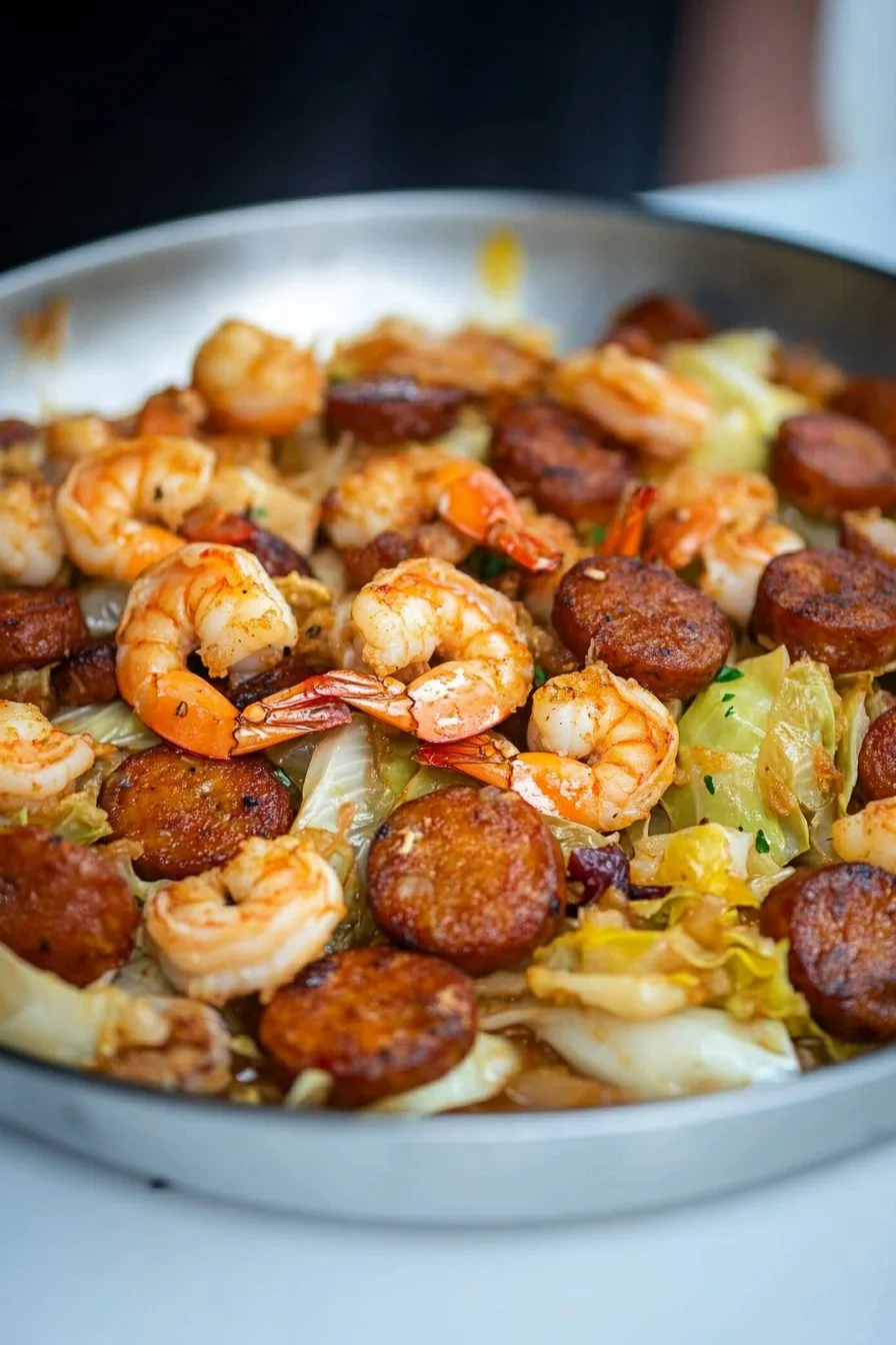Fried Cabbage with Shrimp Sausage