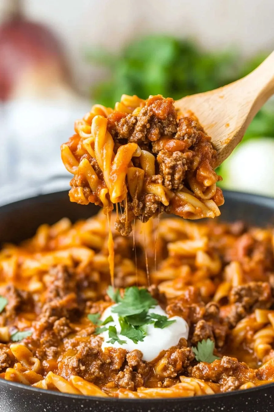 Beef Enchilada Pasta One-Pan Meal