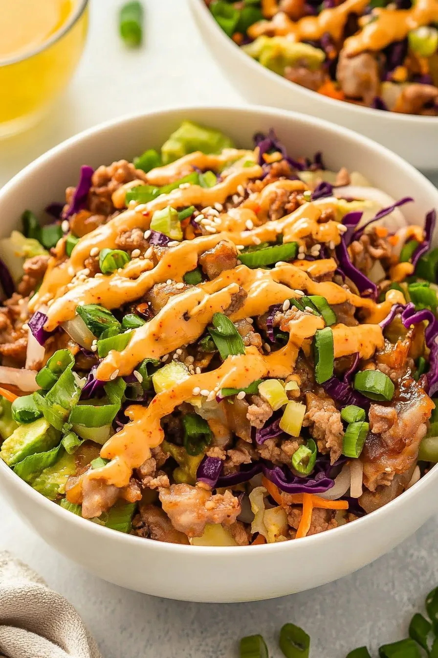 Egg Roll in a Bowl with Creamy Chili Sauce