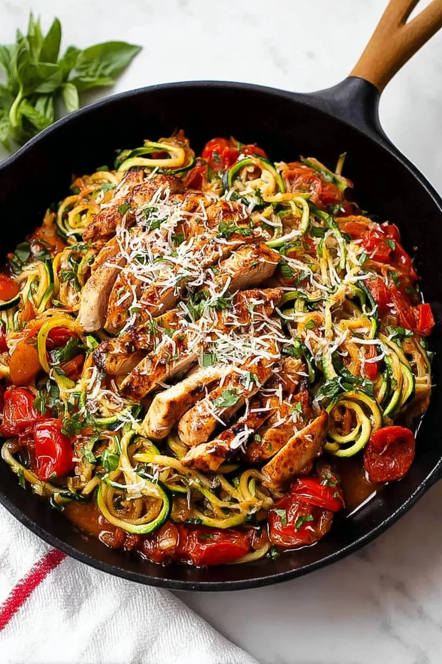 Bruschetta Chicken With Zucchini Noodles