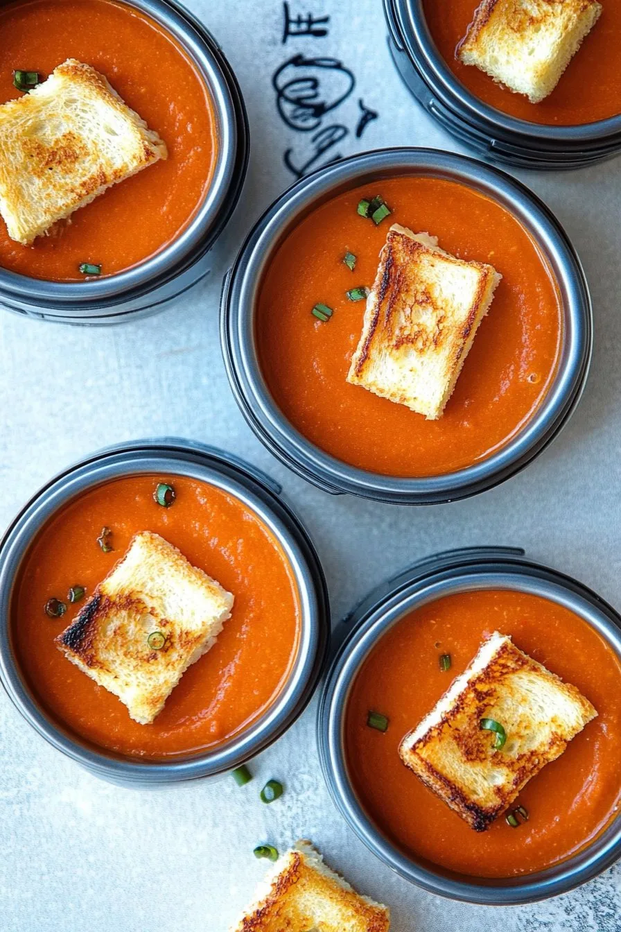 Creamy Tomato Bisque with Grilled Cheese Croutons