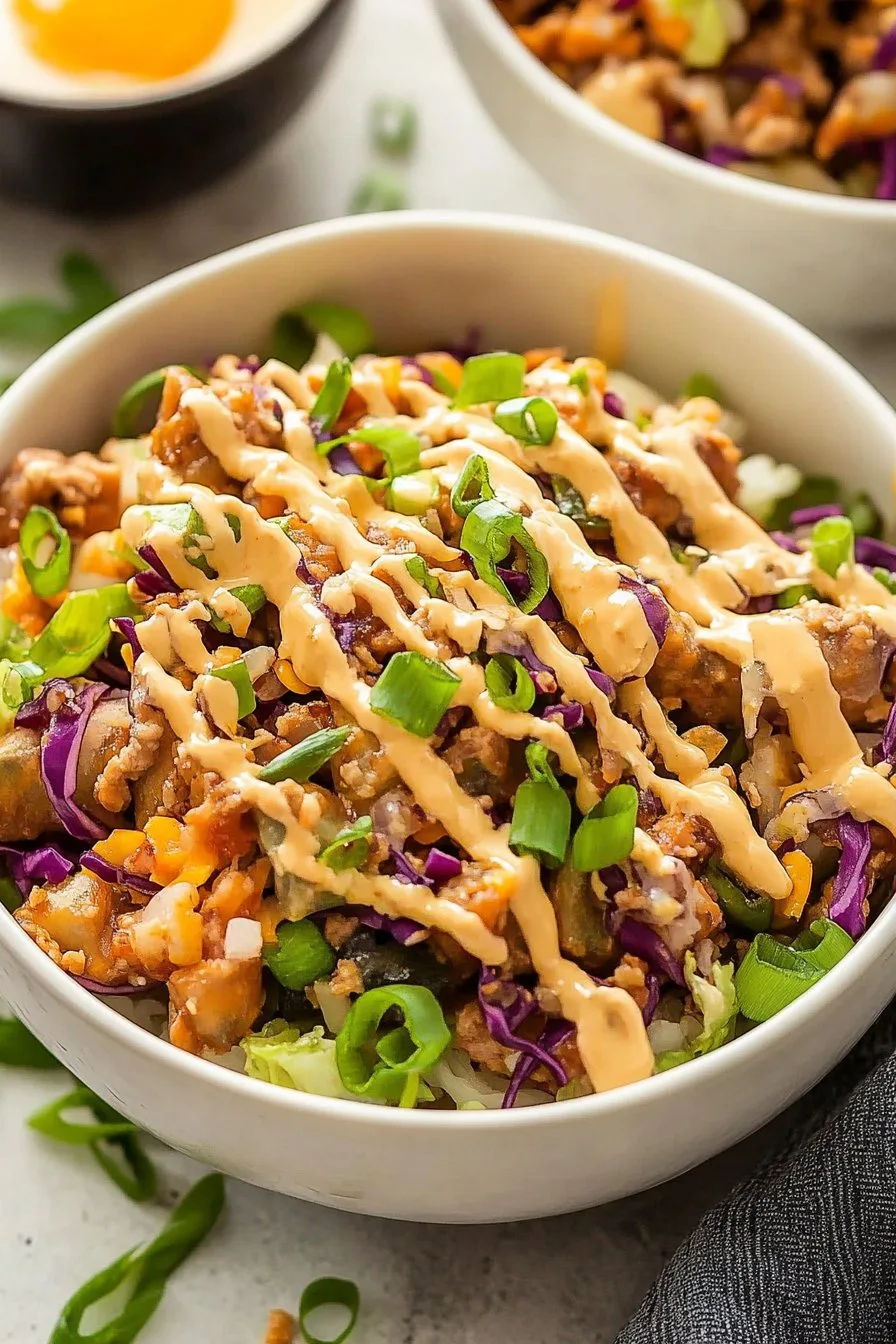Egg Roll in a Bowl with Creamy Chili Sauce