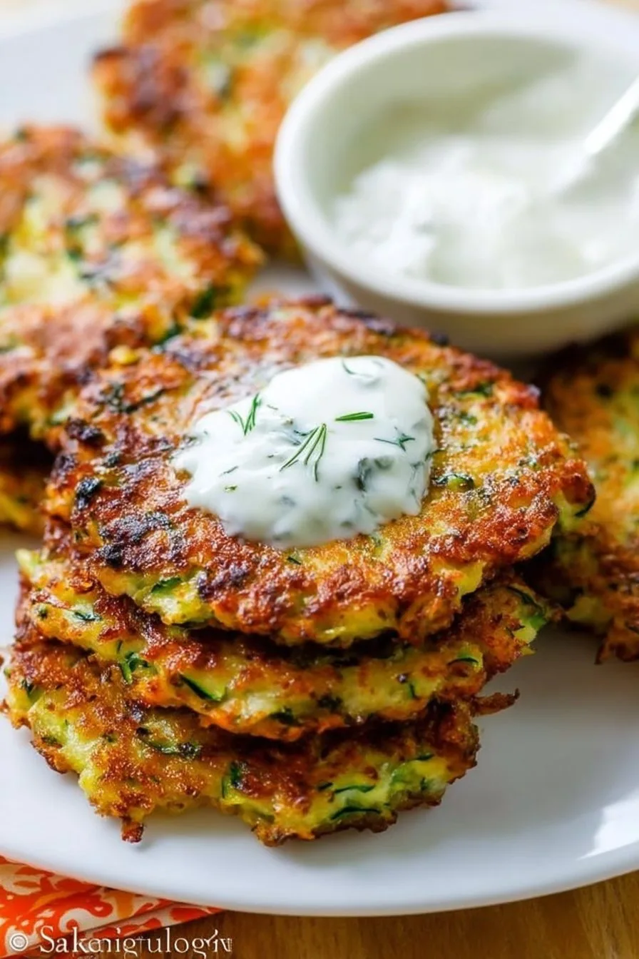 Zucchini & Sweet Potato Fritters with Garlic Herb Yogurt Sauce