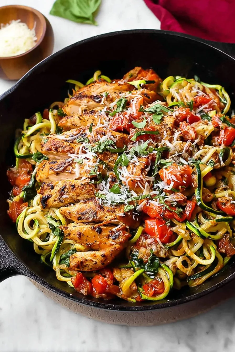 Bruschetta Chicken With Zucchini Noodles