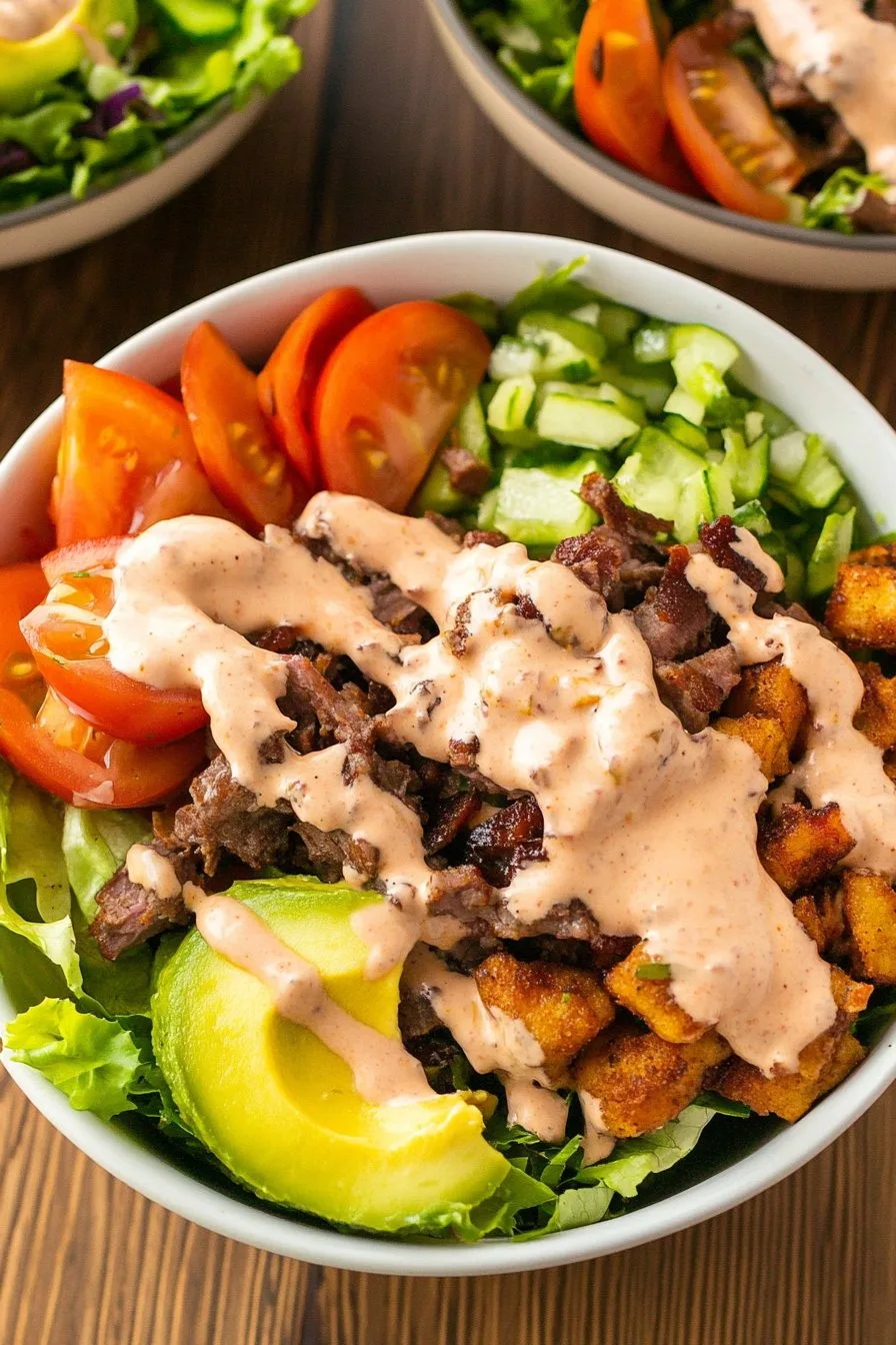Fully Loaded Burger Bowl with “Special Sauce”