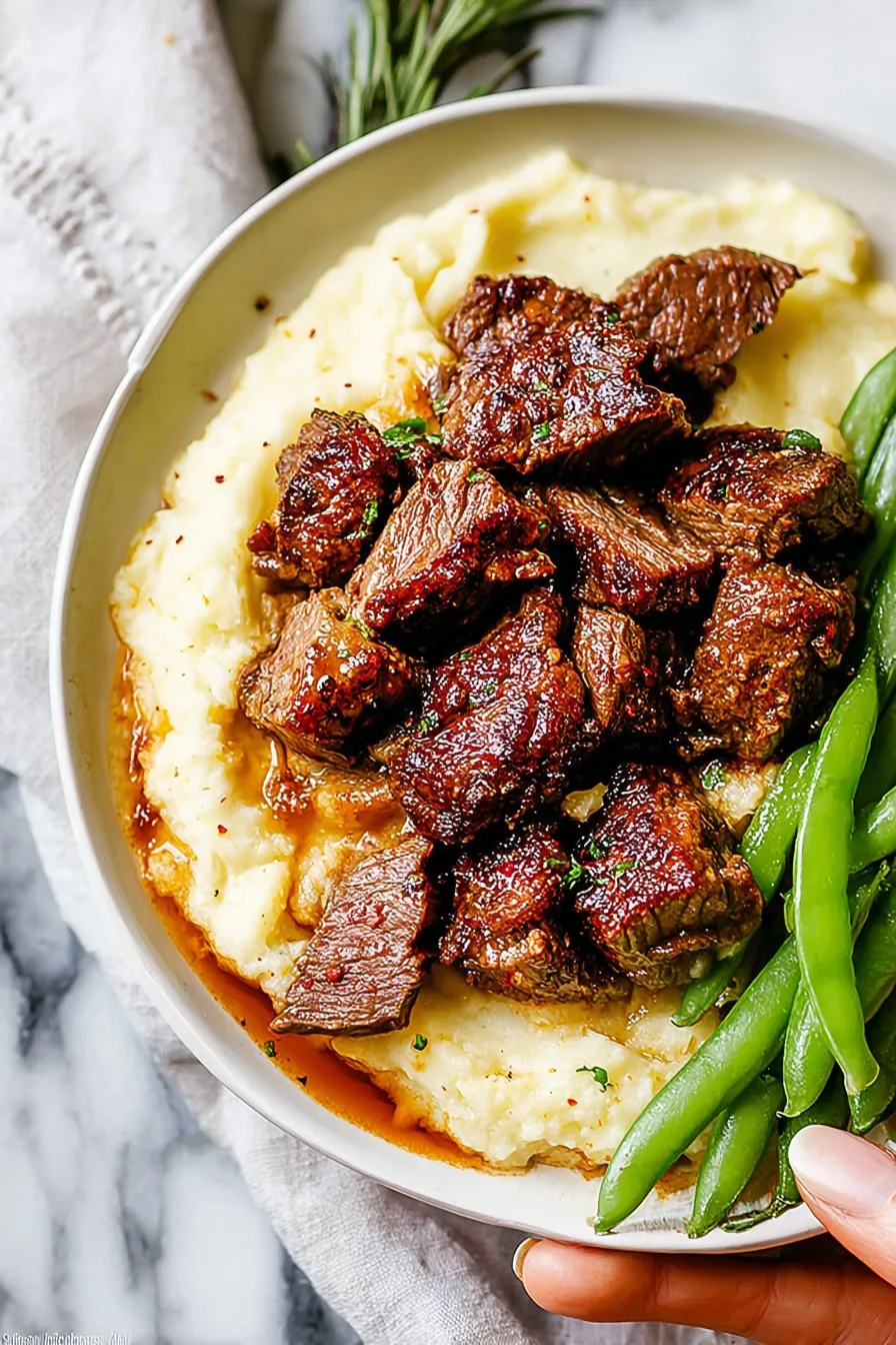 Steak Bites with Mashed Potatoes