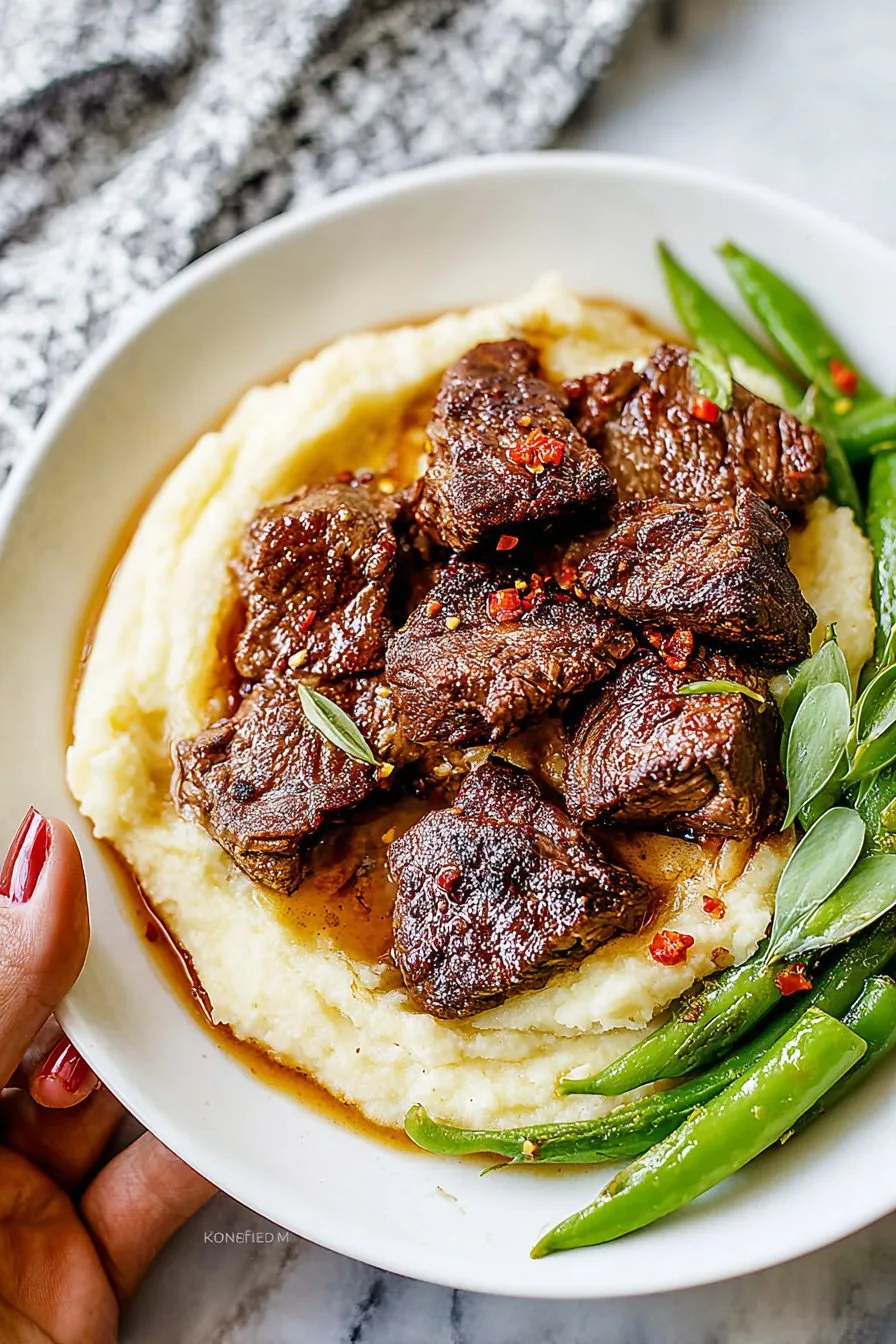 Steak Bites with Mashed Potatoes
