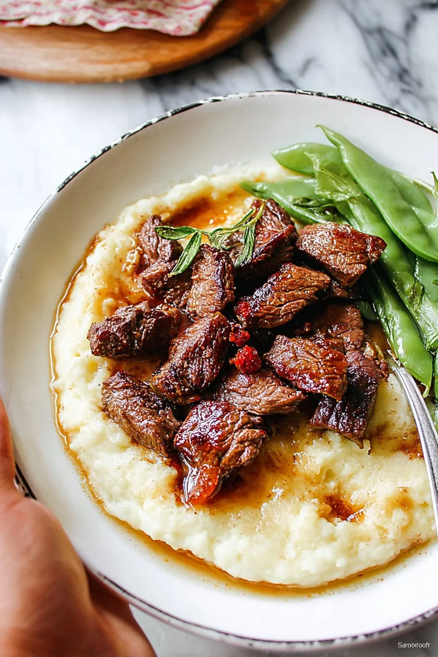 Steak Bites with Mashed Potatoes