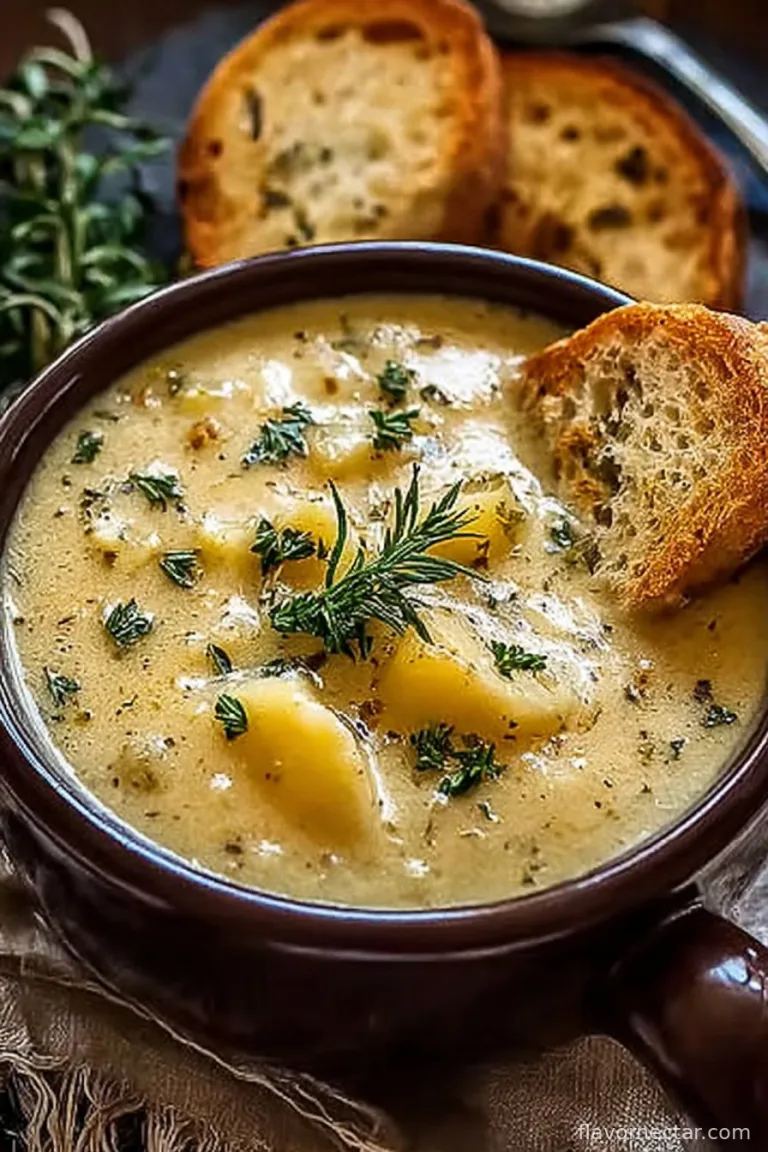 Hearty Cheddar Garlic Herb Potato Soup Recipe