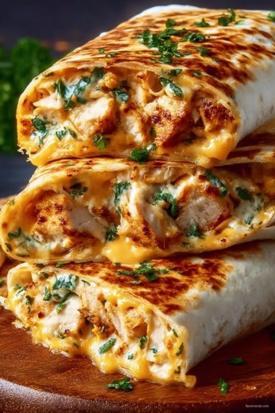 Ooey-Gooey Cheesy Garlic Chicken Wraps