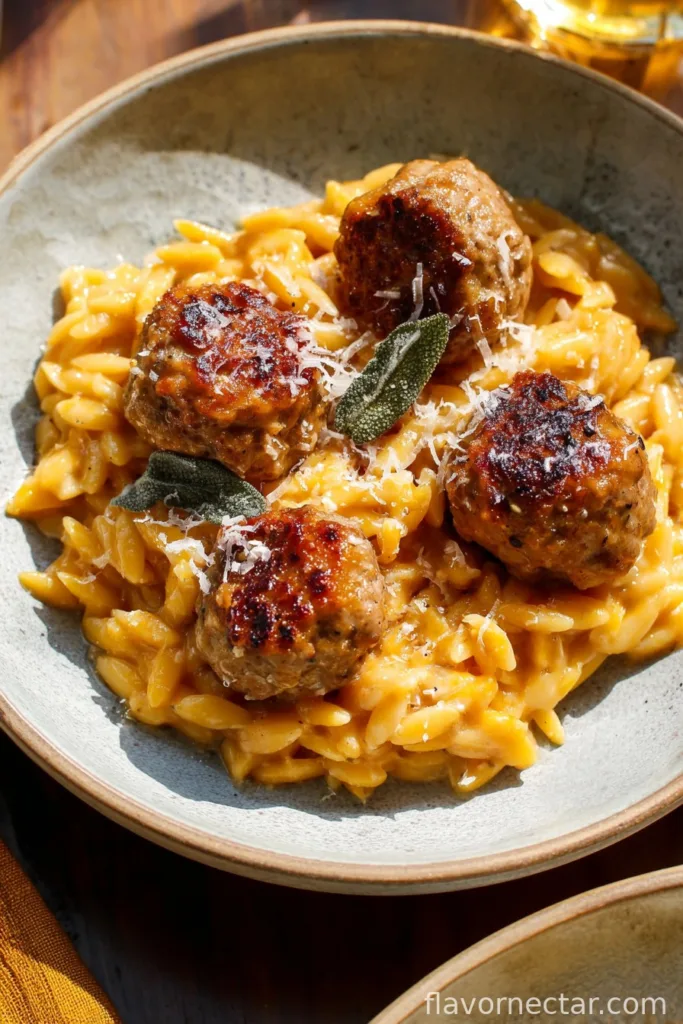 Sage Turkey Meatballs with Pumpkin Orzo