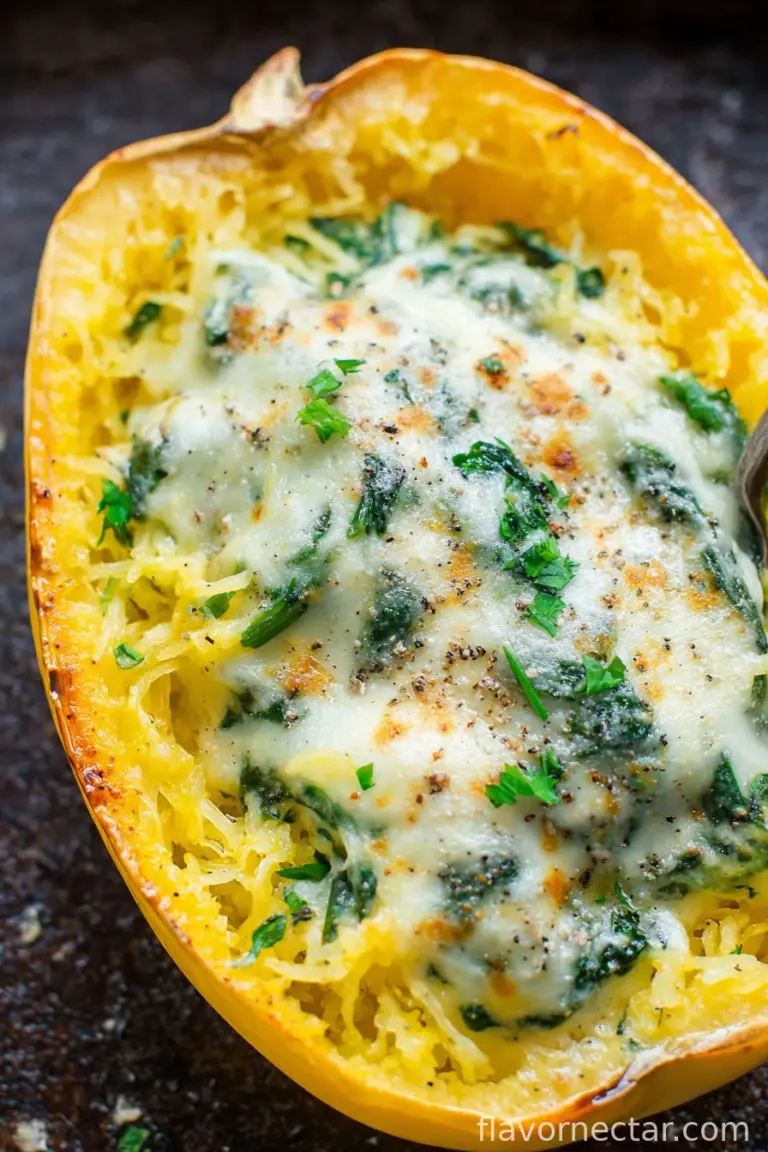 Cheesy Garlic Parmesan Spinach Spaghetti Squash