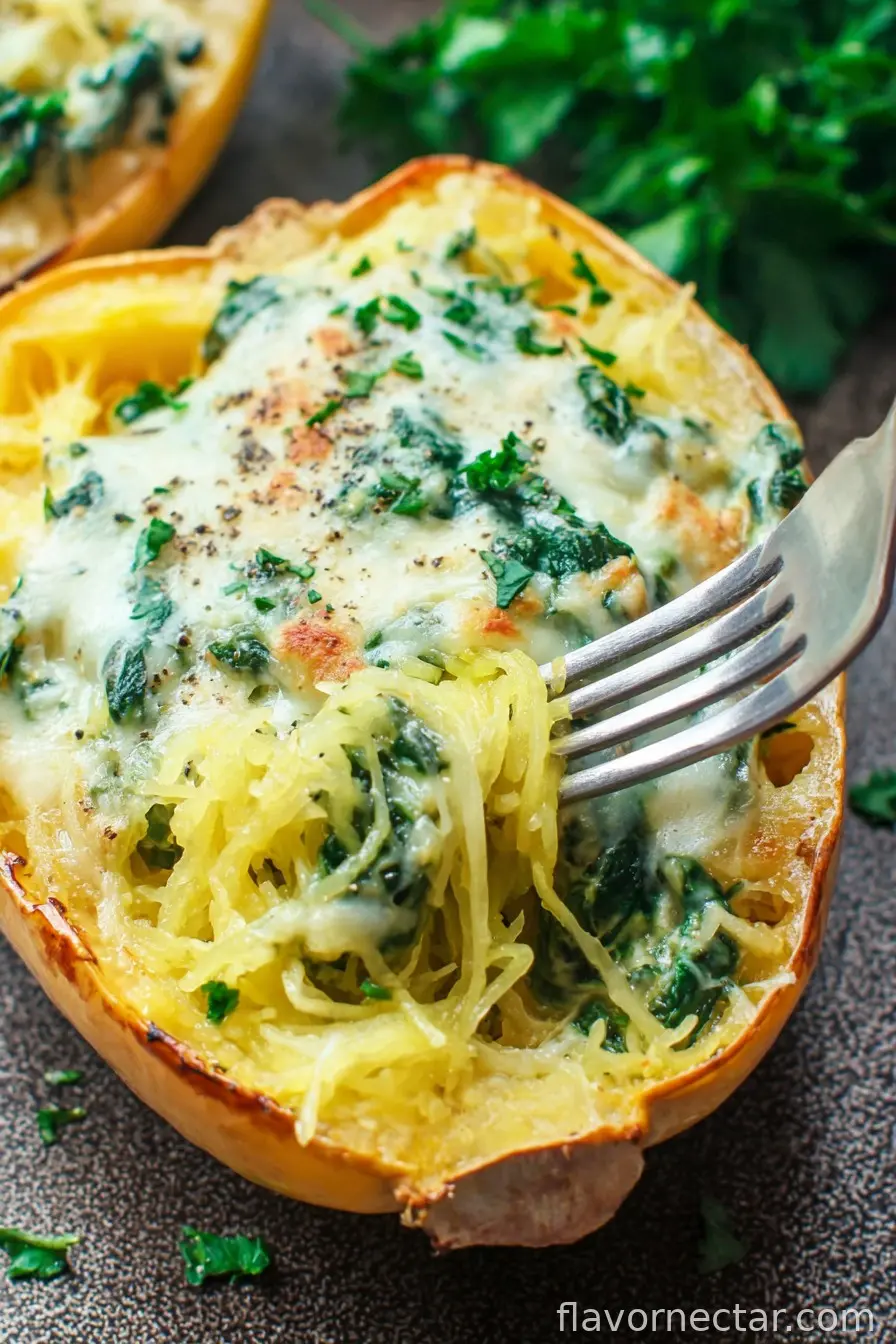 Cheesy Garlic Parmesan Spinach Spaghetti Squash