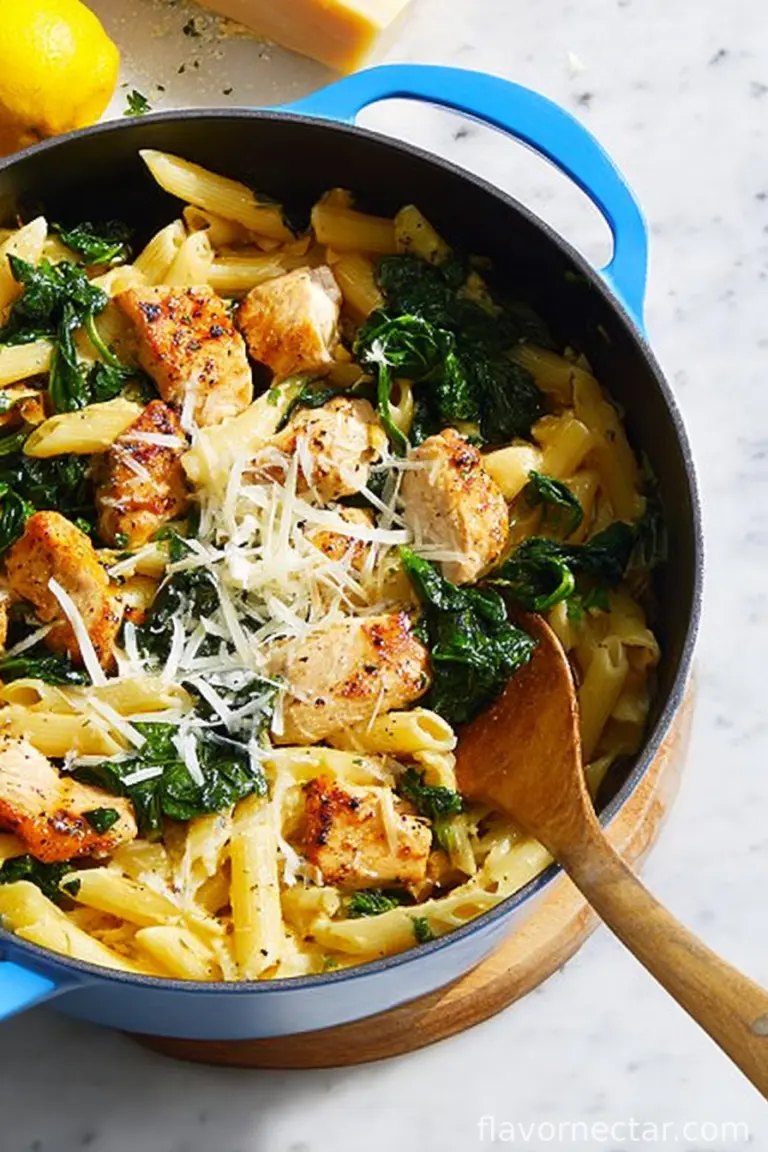 Chicken & Spinach Skillet Pasta with Lemon & Parmesan