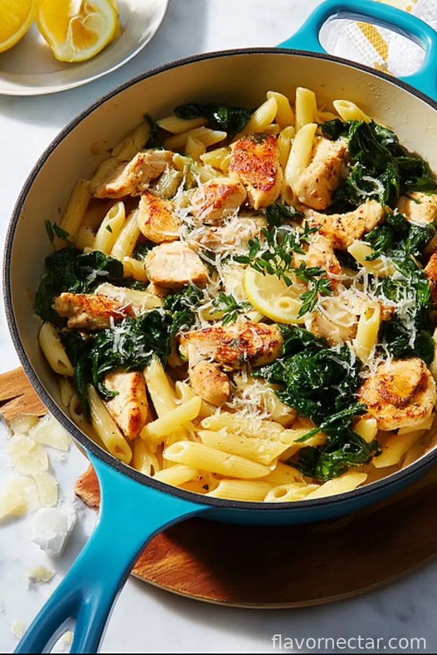 Chicken & Spinach Skillet Pasta with Lemon & Parmesan