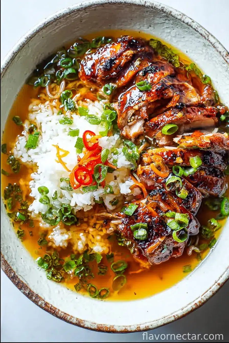 Caramelised Soy Chicken in Garlic Ginger Broth with Rice